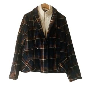 NWT FATE Plaid Blazer w/ Ivory Inner Layer Women Size L Navy Academia Preppy Y2K